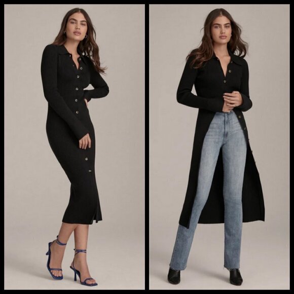 💕FAVORITE DAUGHTER💕 Lena Long Cardigan ~ Black M NWT Ribbed Cotton Cashmere - Picture 1 of 16